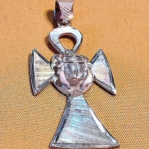 SILVER ANKH WITH BEETLE. SUSPENDED BY 18" INCH, SOLID SILVER CHAIN.